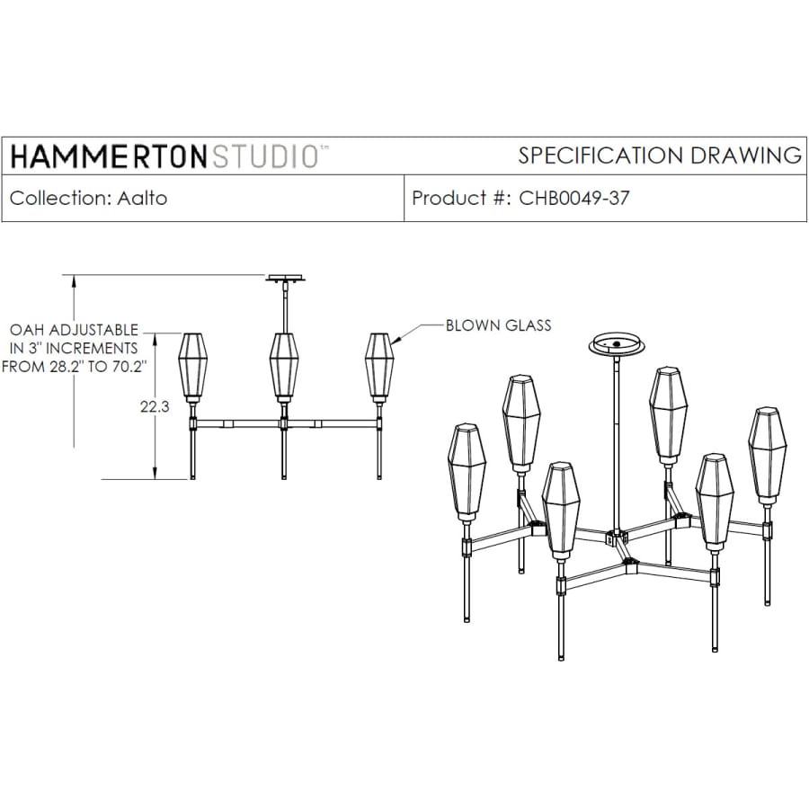 Hammerton Studio Aalto 37" Wide Artisan Crafted Geometric Optic Glass 6 Light Chandelier