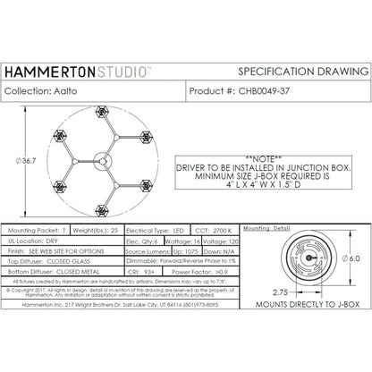 Hammerton Studio Aalto 37" Wide Artisan Crafted Geometric Optic Glass 6 Light Chandelier
