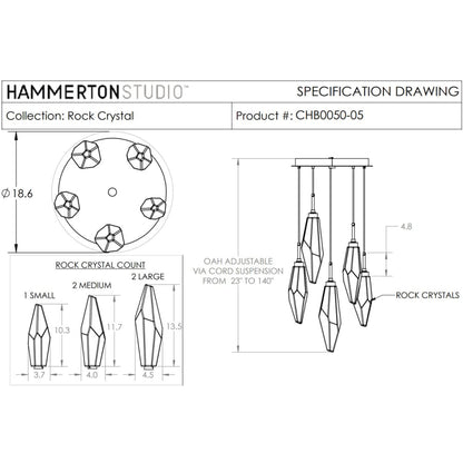 Hammerton Studio Rock Crystal 18" Wide 5 Light Hand Blown Glass Linear LED Pendant