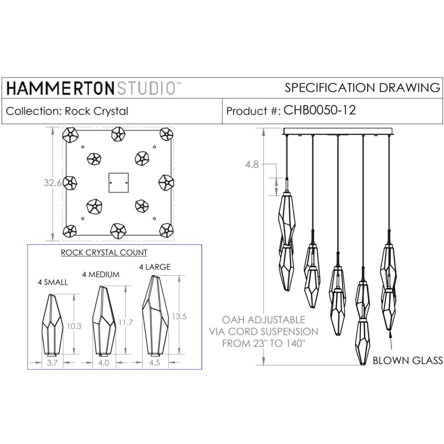 Hammerton Studio Rock Crystal 32" Wide 12 Light Hand Blown Glass Linear LED Pendant
