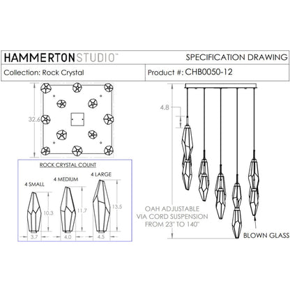 Hammerton Studio Rock Crystal 32" Wide 12 Light Hand Blown Glass Linear LED Pendant