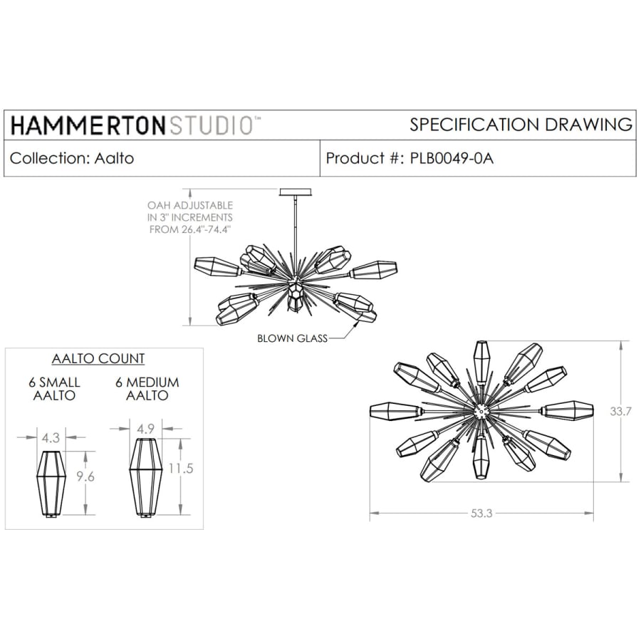 Hammerton Studio Aalto 53" Wide Artisan Crafted Geometric Optic Glass 12 Light Oval Starburst Chandelier