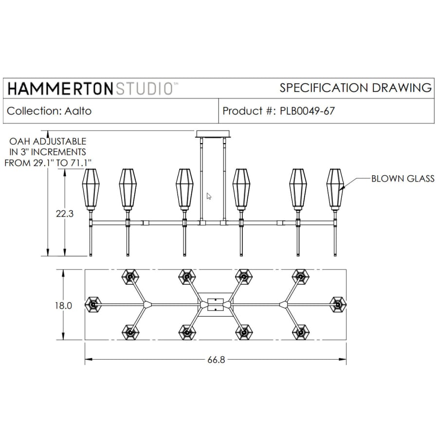Hammerton Studio Aalto 67" Wide Artisan Crafted Geometric Optic Glass 10 Light Linear Chandelier