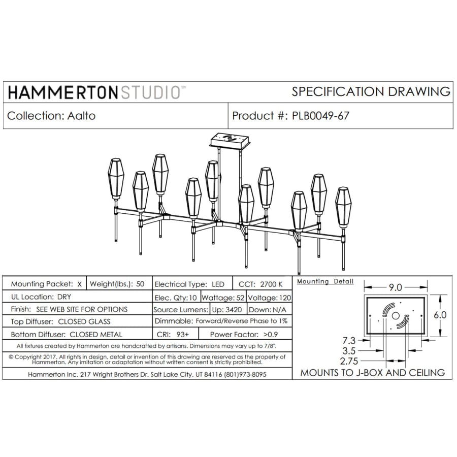 Hammerton Studio Aalto 67" Wide Artisan Crafted Geometric Optic Glass 10 Light Linear Chandelier