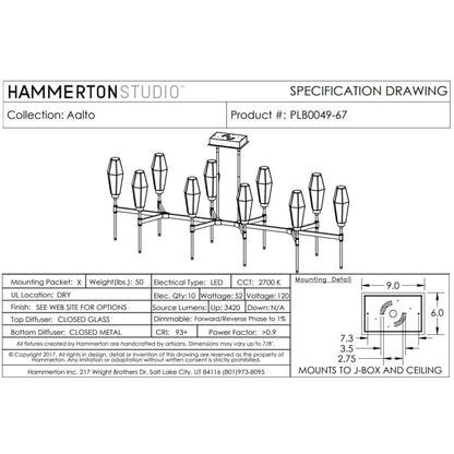 Hammerton Studio Aalto 67" Wide Artisan Crafted Geometric Optic Glass 10 Light Linear Chandelier