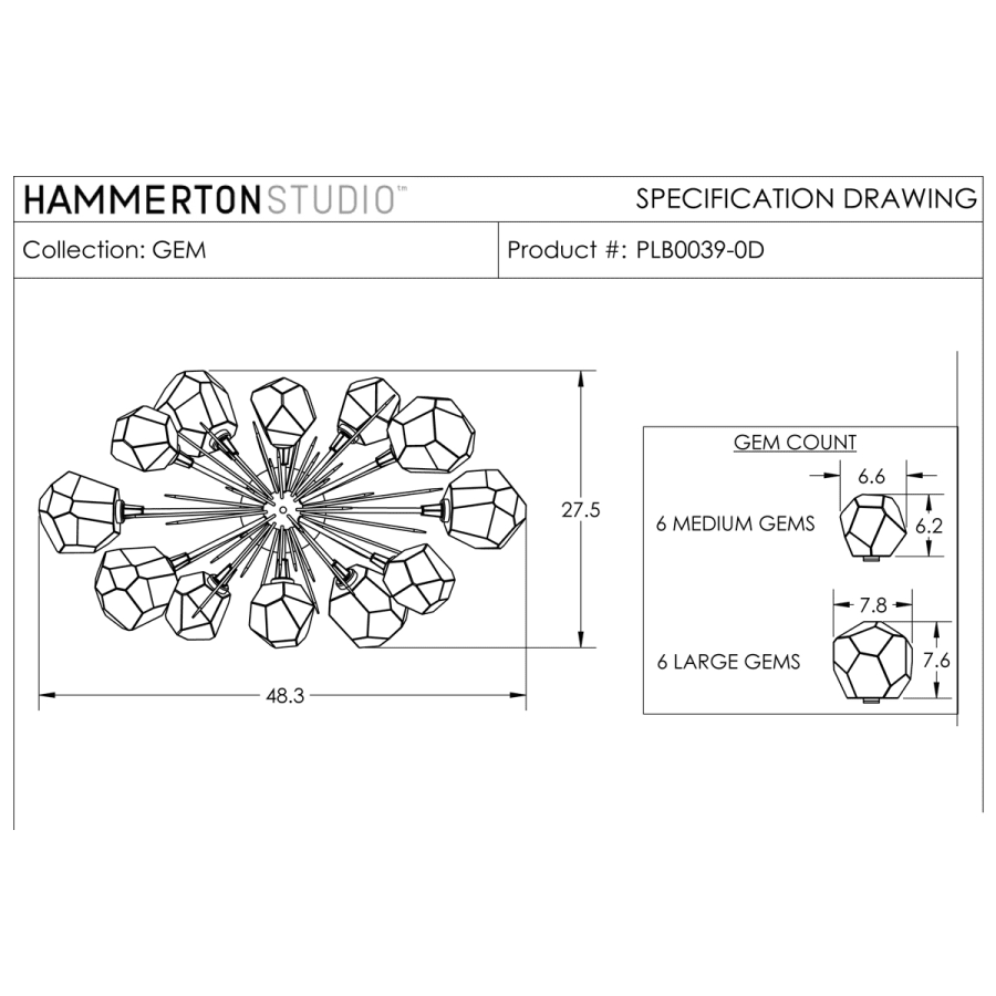 Hammerton Studio Gem Oval Starburst 12 Light 48" Wide LED Chandelier