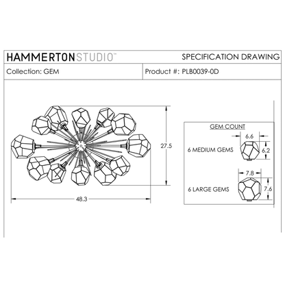 Hammerton Studio Gem Oval Starburst 12 Light 48" Wide LED Chandelier