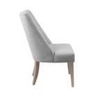 high back light grey dining chairs with polyester fabric upholstery and foam padded seating