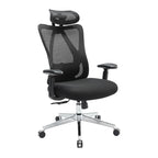 high back mesh office chair shown in full front view with swivel base