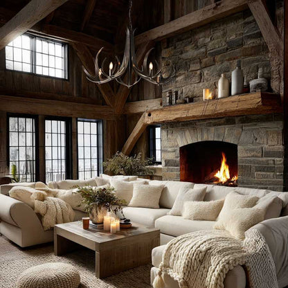 Hubbardton Forge Caribou 5 Light 41" Wide Antler Candle Style Chandelier