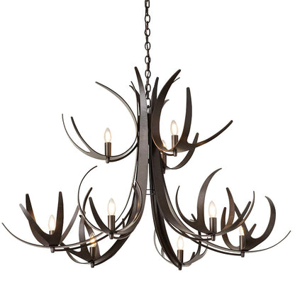 Hubbardton Forge Caribou 9 Light 50" Wide Antler Candle Style Chandelier