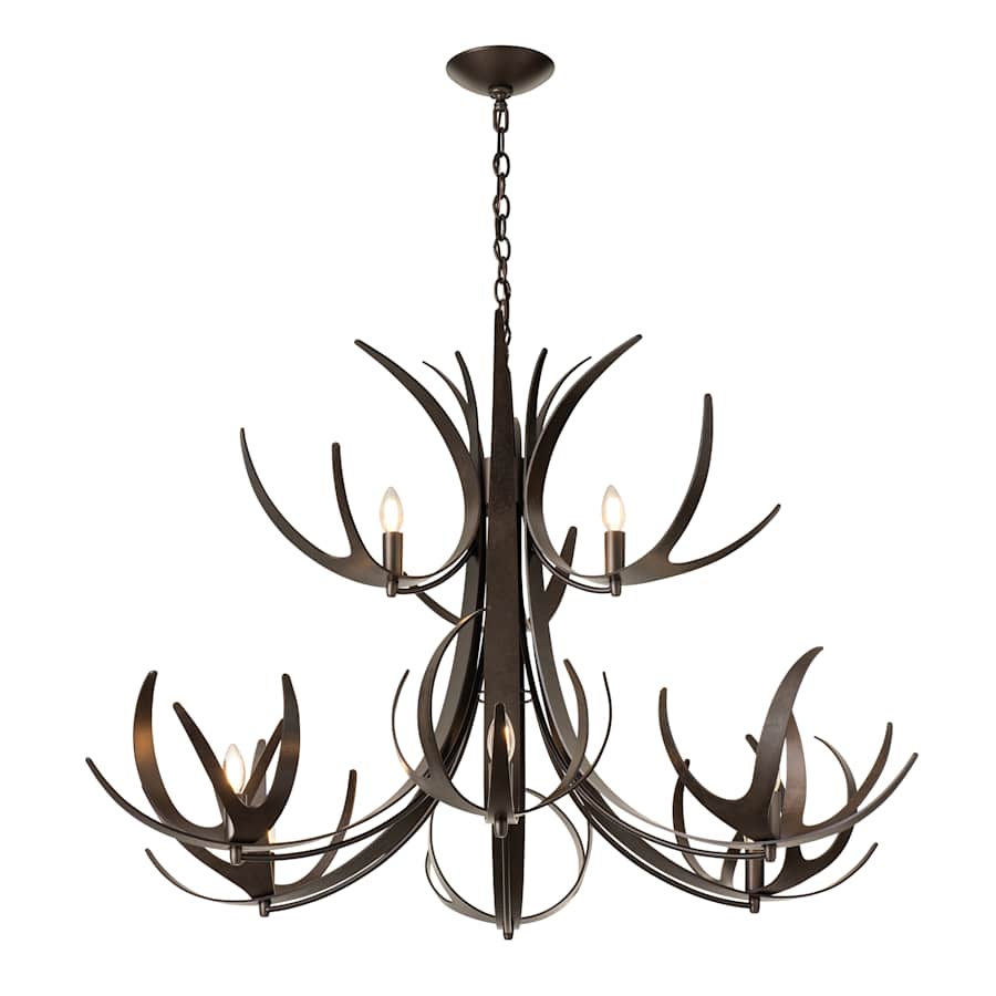 Hubbardton Forge Caribou 9 Light 50" Wide Antler Candle Style Chandelier