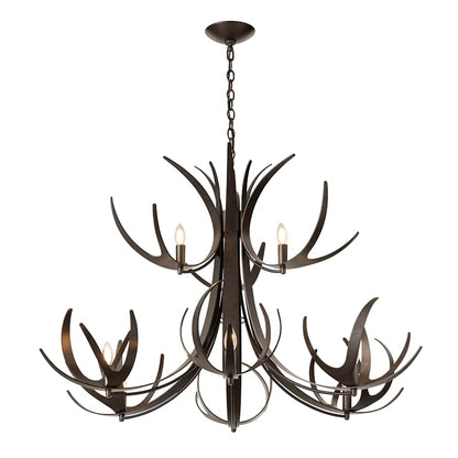 Hubbardton Forge Caribou 9 Light 50" Wide Antler Candle Style Chandelier