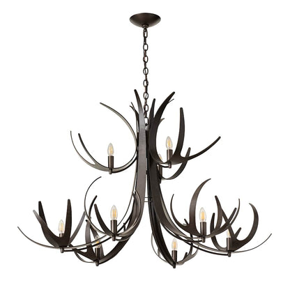Hubbardton Forge Caribou 9 Light 50" Wide Antler Candle Style Chandelier