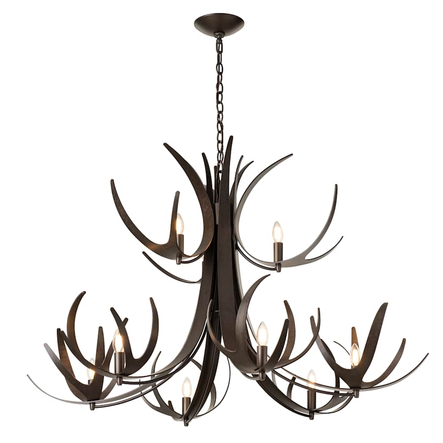 Hubbardton Forge Caribou 9 Light 50" Wide Antler Candle Style Chandelier
