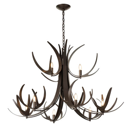 Hubbardton Forge Caribou 9 Light 50" Wide Antler Candle Style Chandelier