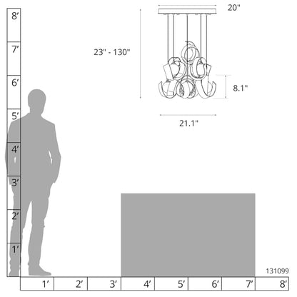 Hubbardton Forge Riza 9 Light 22" Wide LED Multi Light Pendant