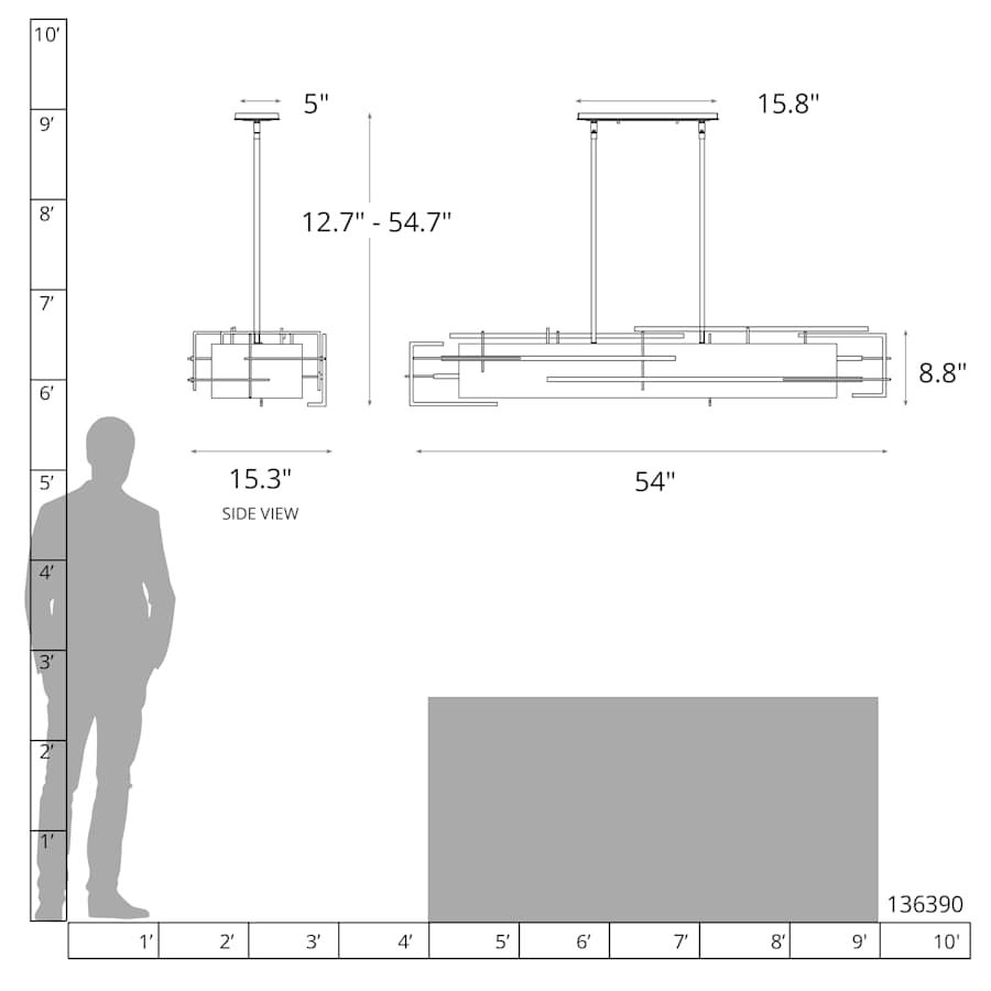 Hubbardton Forge Etch 4 Light 54" Wide Linear Chandelier