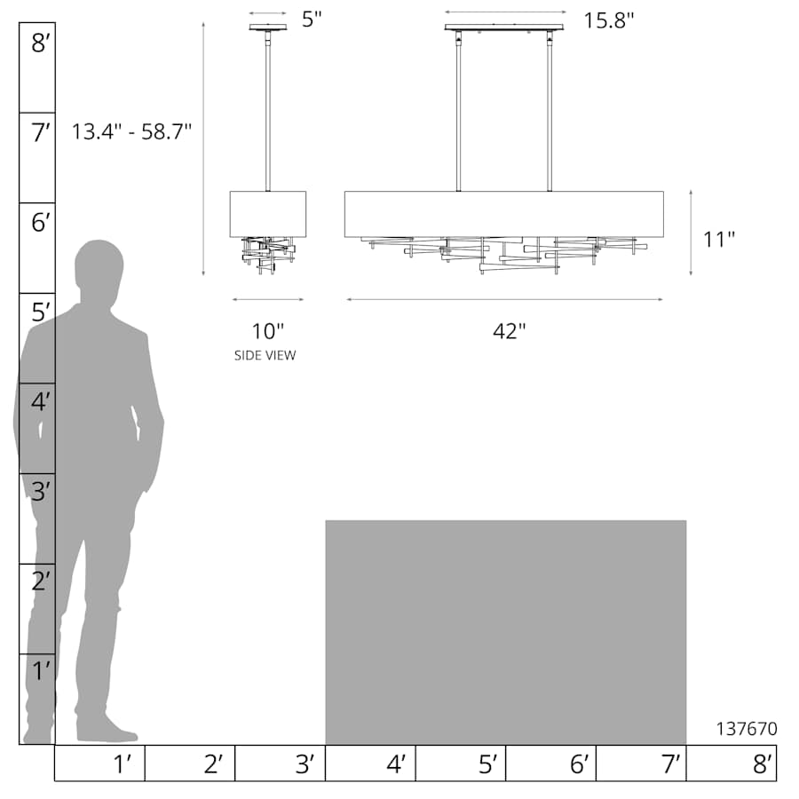 Hubbardton Forge Cavaletti 4 Light 42" Wide Linear Pendant