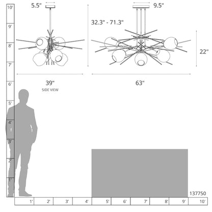 Hubbardton Forge Griffin 6 Light 63" Wide Multi Light Pendant