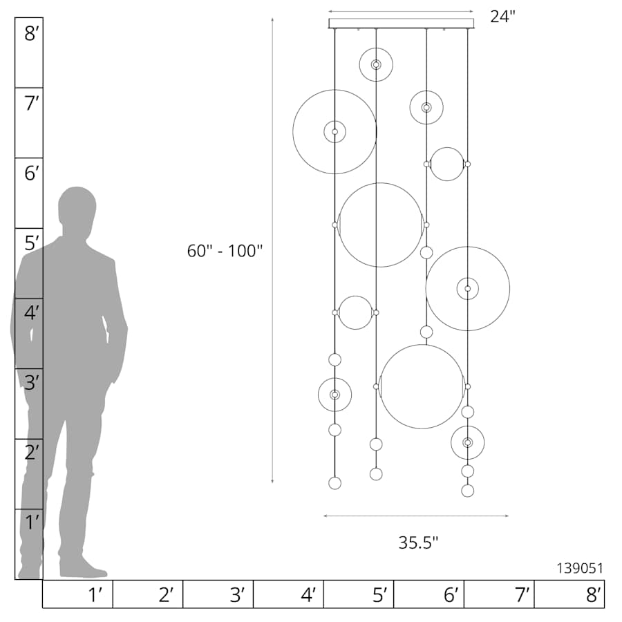 Hubbardton Forge Abacus 36" Wide LED Suspension Multi Light Pendant