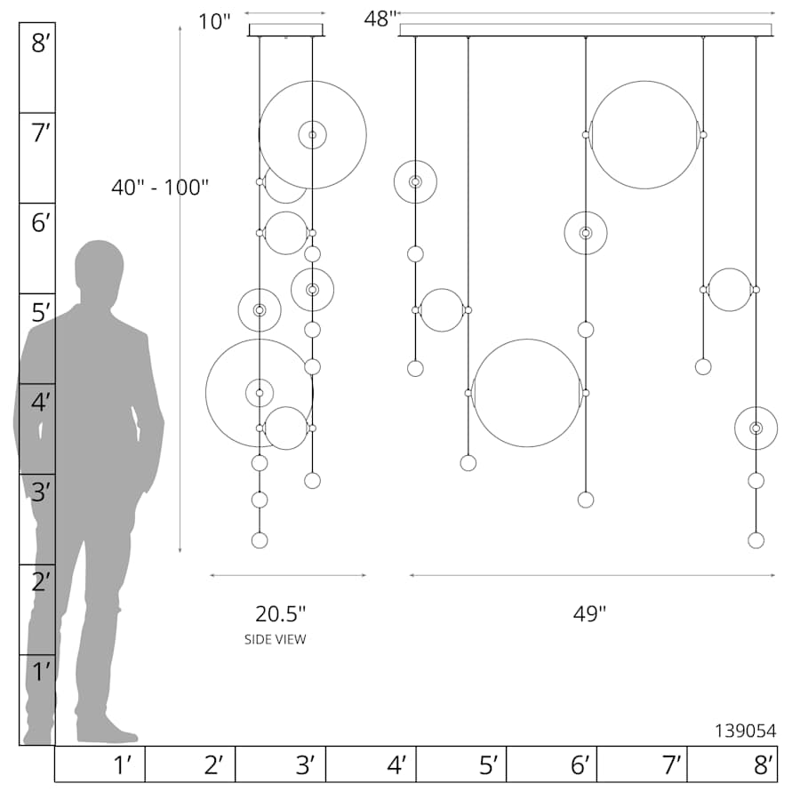 Hubbardton Forge Abacus 49" Wide LED Suspension Multi Light Pendant