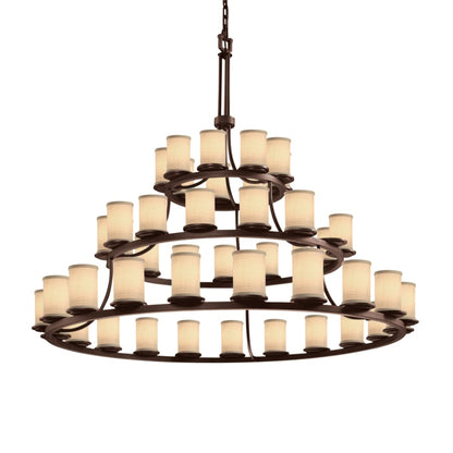 Justice Design Group Textile 45 Light 60" Wide Pillar Candle Style Chandelier with Cream Woven Fabric Shades