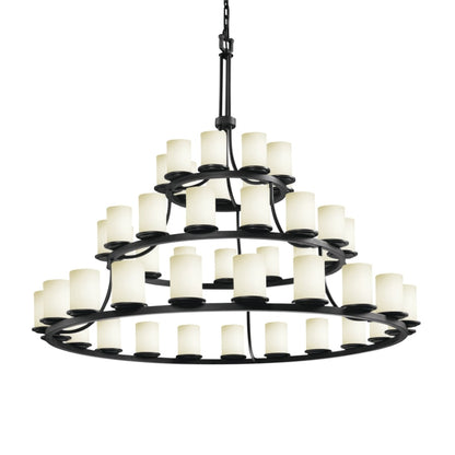 Justice Design Group Fusion 45 Light 60" Wide Pillar Candle Chandelier with Flat Rimmed Cylinder Opal Shades