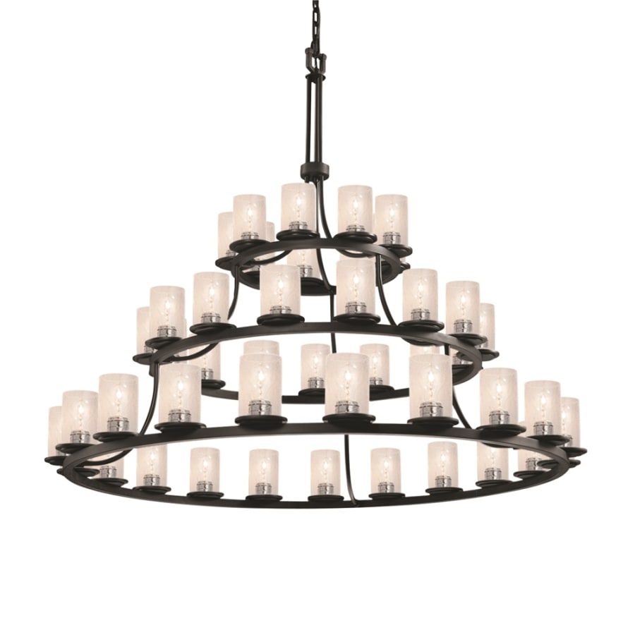 Justice Design Group Fusion 45 Light 60" Wide Pillar Candle Chandelier with Flat Rimmed Cylinder Seeded Shades