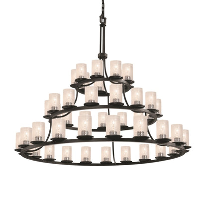 Justice Design Group Fusion 45 Light 60" Wide Pillar Candle Chandelier with Flat Rimmed Cylinder Seeded Shades