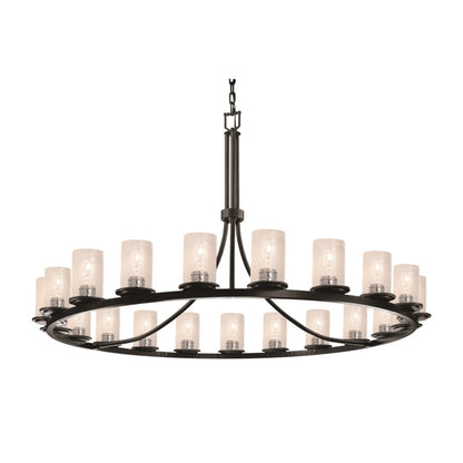 Justice Design Group Fusion 21 Light 60" Wide Pillar Candle Chandelier with Flat Rimmed Cylinder Seeded Shades