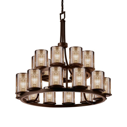 Justice Design Group Fusion 21 Light 33" Wide Pillar Candle Style Chandelier with Mercury Glass Shades