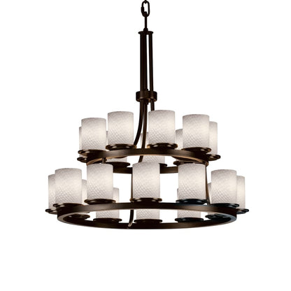 Justice Design Group Fusion 21 Light 33" Wide Pillar Candle Style Chandelier with Weave-Patterned Glass Shades