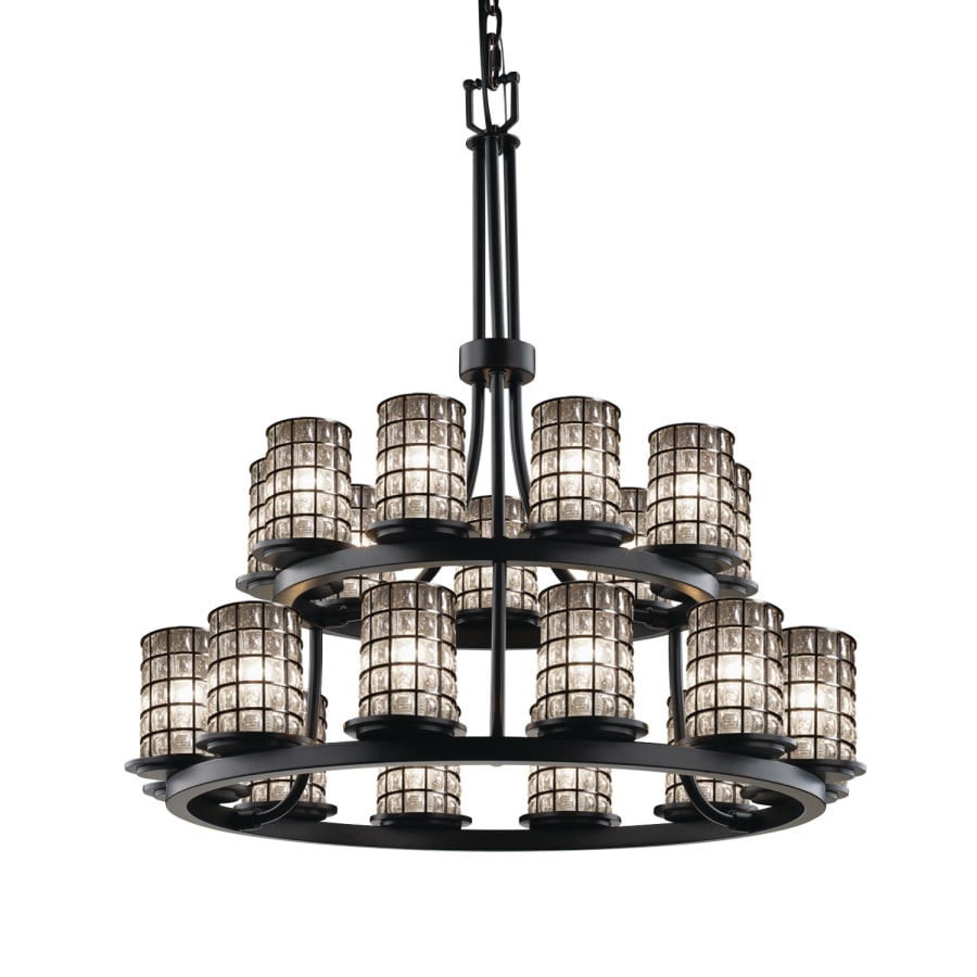Justice Design Group Wire Glass 21 Light 33" Wide Pillar Candle Style Chandelier with Clear, Bubble Glass Shades