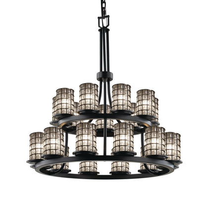 Justice Design Group Wire Glass 21 Light 33" Wide Pillar Candle Style Chandelier with Clear, Bubble Glass Shades