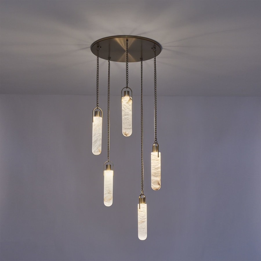 Kalco Flint Additions 24" Wide LED Multi Light Pendant with Alabaster Shades