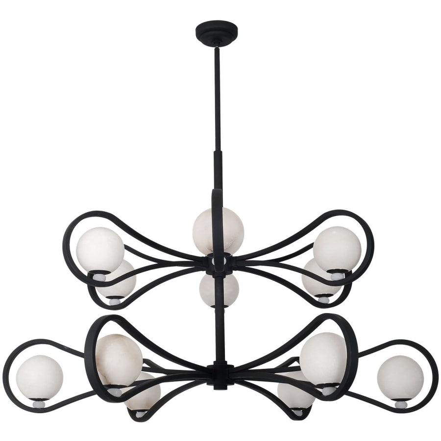 Kalco Elliptical 12 Light 48" Wide LED Chandelier with Alabaster Shades