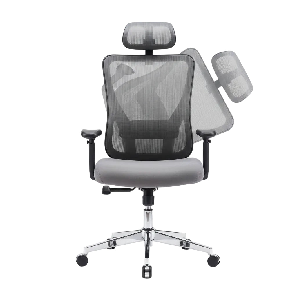 side view of mesh office chair with adjustable headrest feature