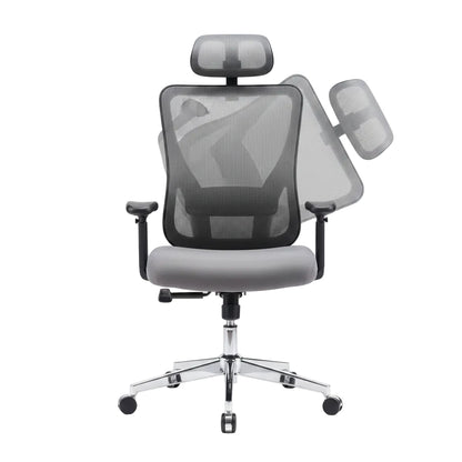 side view of mesh office chair with adjustable headrest feature