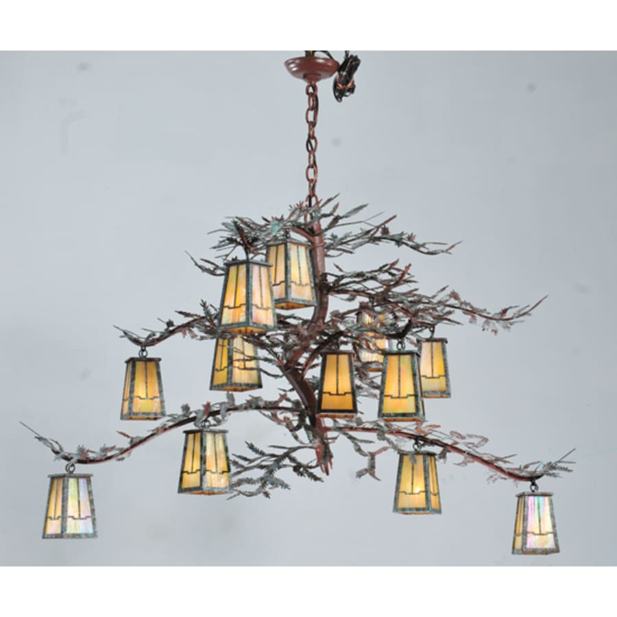 Meyda Tiffany Pine Branch Valley View 12 Light 52" Wide Chandelier with Beige Glass Shades - Rust Finish