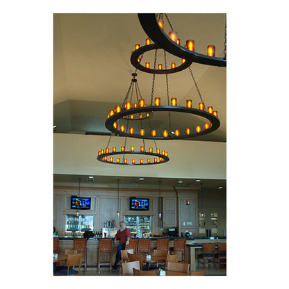 Meyda Tiffany Loxley 36 Light 72" Wide Pillar Candle Style Chandelier with Amber Glass Shades - Timeless Bronze Finish