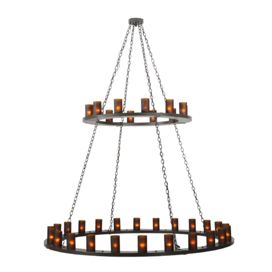 Meyda Tiffany Loxley 36 Light 72" Wide Pillar Candle Style Chandelier with Amber Glass Shades - Timeless Bronze Finish