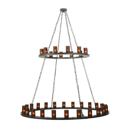 Meyda Tiffany Loxley 36 Light 72" Wide Pillar Candle Style Chandelier with Amber Glass Shades - Timeless Bronze Finish