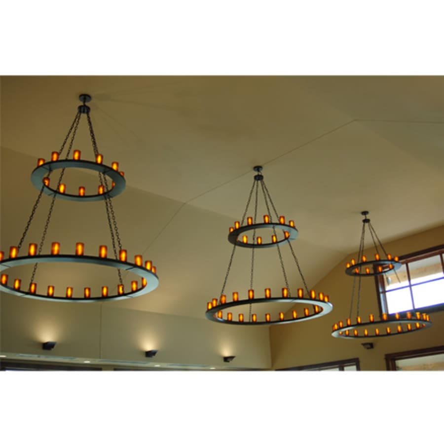 Meyda Tiffany Loxley 36 Light 72" Wide Pillar Candle Style Chandelier with Amber Glass Shades - Timeless Bronze Finish