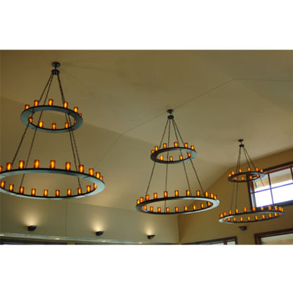 Meyda Tiffany Loxley 36 Light 72" Wide Pillar Candle Style Chandelier with Amber Glass Shades - Timeless Bronze Finish