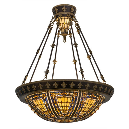 Meyda Tiffany Fleur-de-lis 4 Light 28" Wide Semi-Flush Bowl Ceiling Fixture - Copper Vein Bake / Nu Gold Finish