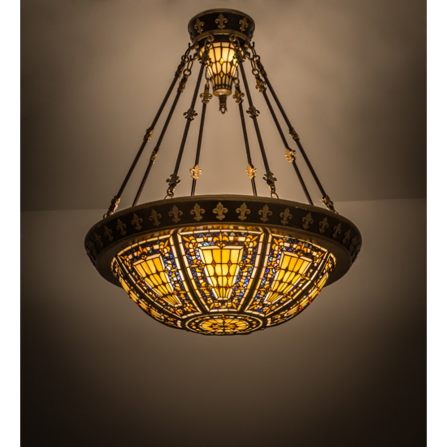 Meyda Tiffany Fleur-de-lis 4 Light 28" Wide Semi-Flush Bowl Ceiling Fixture - Copper Vein Bake / Nu Gold Finish