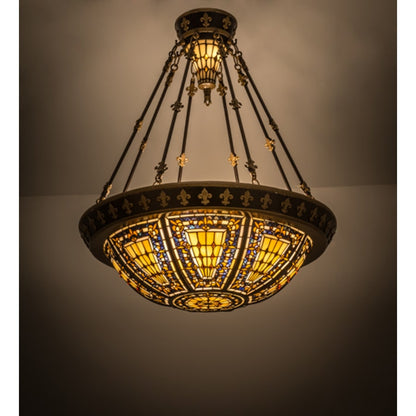 Meyda Tiffany Fleur-de-lis 4 Light 28" Wide Semi-Flush Bowl Ceiling Fixture - Copper Vein Bake / Nu Gold Finish