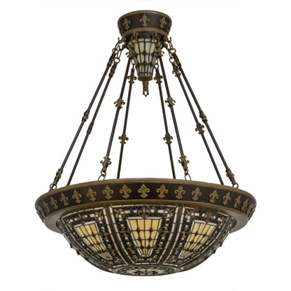Meyda Tiffany Fleur-de-lis 4 Light 28" Wide Semi-Flush Bowl Ceiling Fixture - Copper Vein Bake / Nu Gold Finish