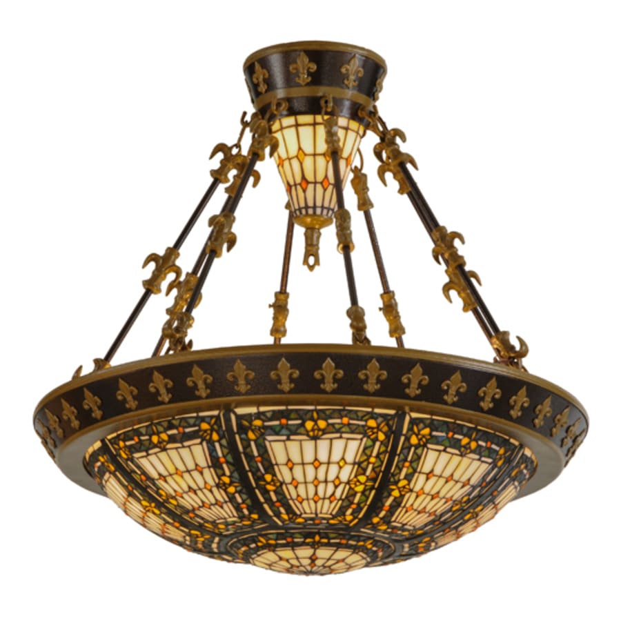 Meyda Tiffany Fleur-de-lis 4 Light 28" Wide Semi-Flush Bowl Ceiling Fixture - Copper Vein Bake / Nu Gold Finish